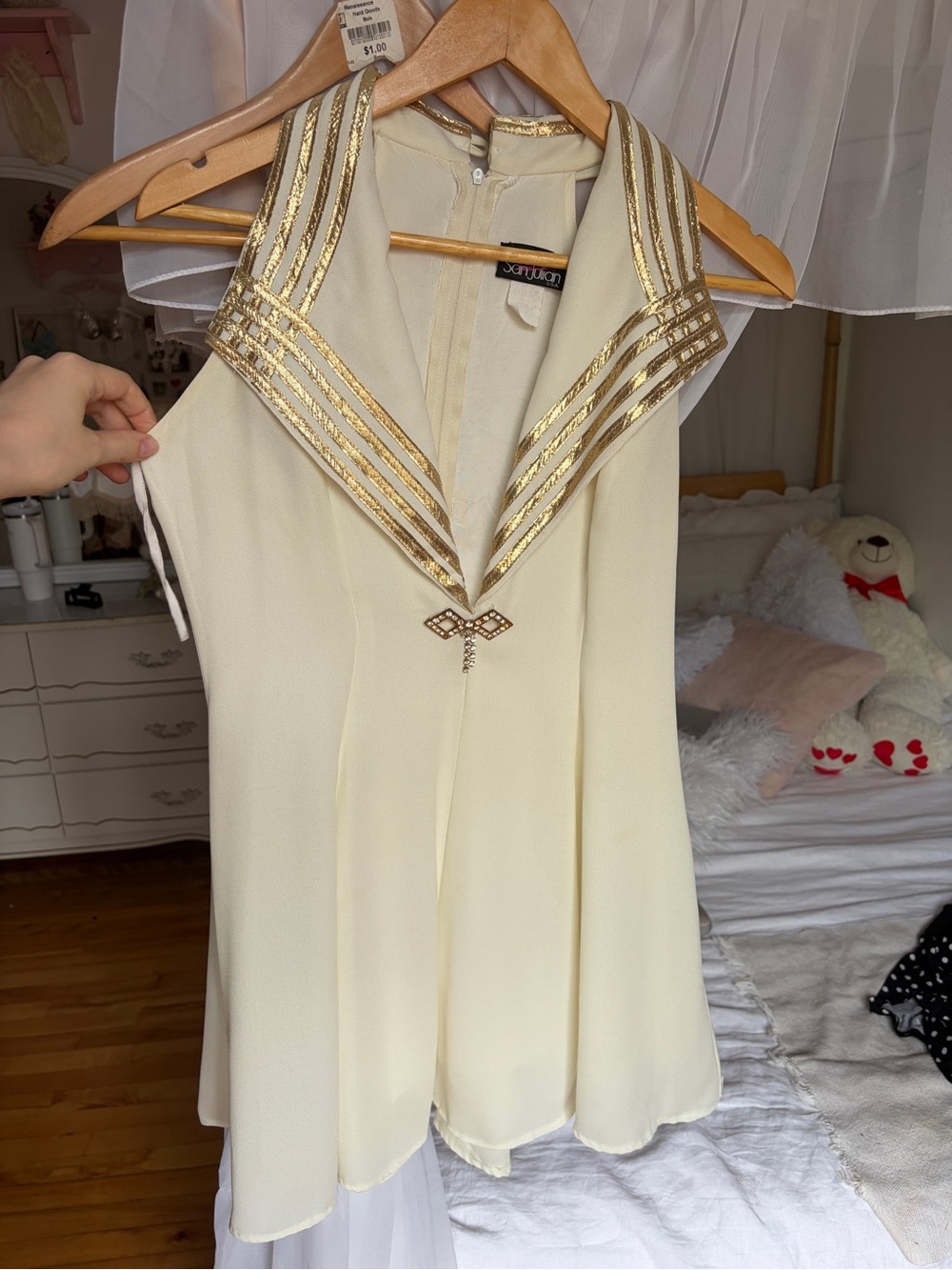 Embellished Cream Sleeveless Sailor Collar dress vintage